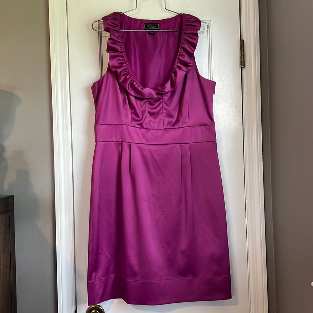 Collection by Dressbarn Ruffle Neck Purple Dress Women's Size 14